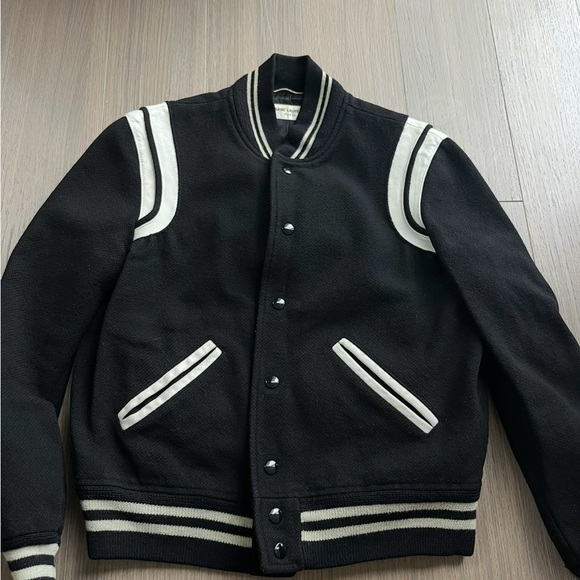 Saint Laurent teddy black and White Varsity Jacket